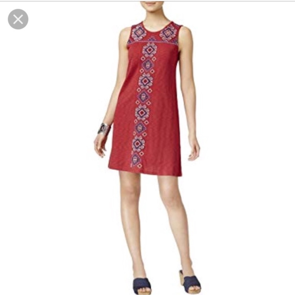 Style & Co. Red Bohemian Embroidered Dress